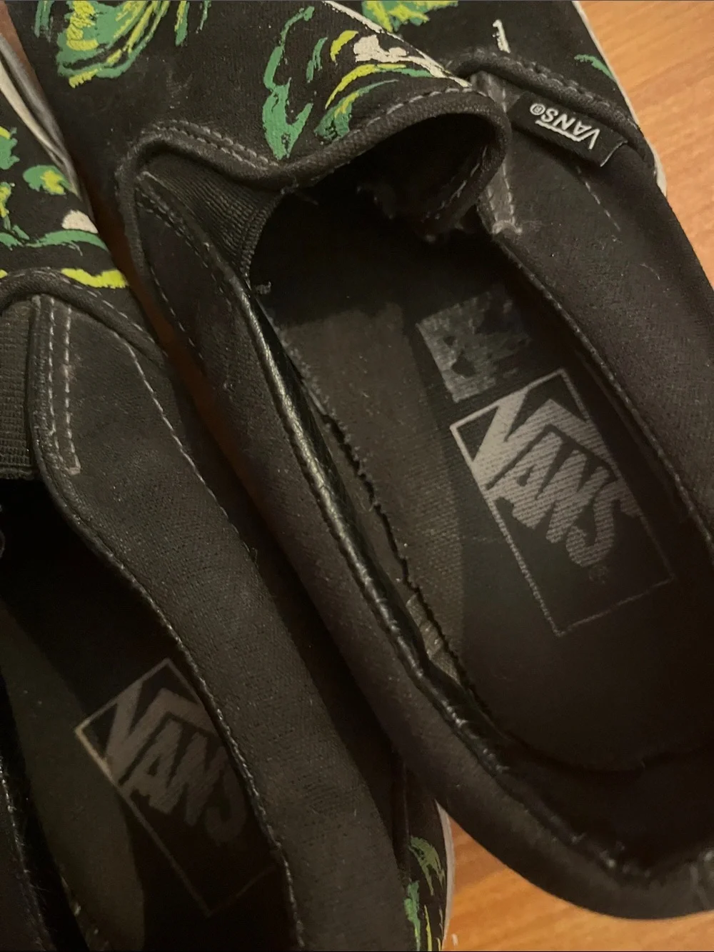 Vans Black Slip-On Sneakers with Eyes in the Dark Size M 10.5 W 12